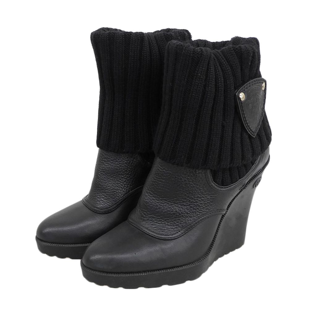 Gucci ウエッジヒールブーツ 黒 GUCCI グッチ ウェッジヒール ニットブーツ レディース ブラック 約