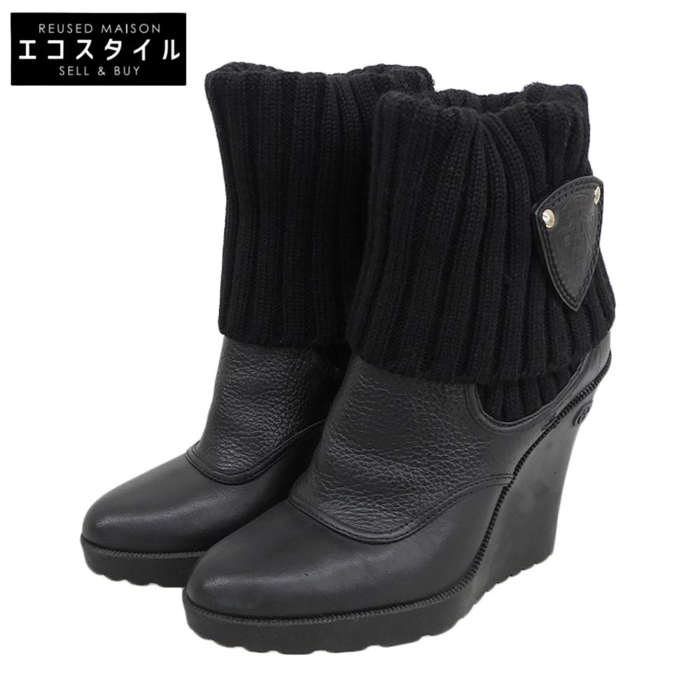 Gucci ウエッジヒールブーツ 黒 GUCCI グッチ ウェッジヒール ニットブーツ レディース ブラック 約
