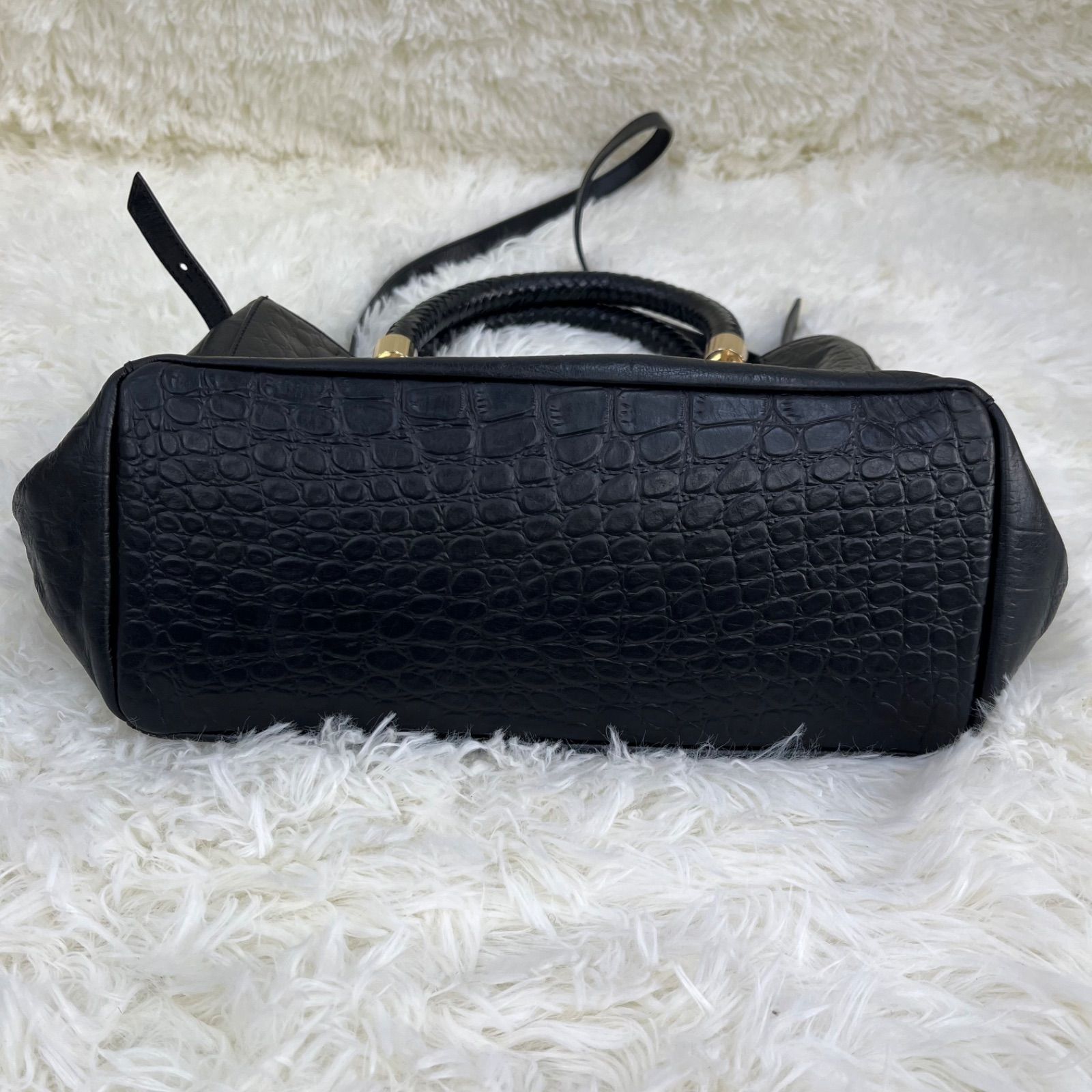 【極美品】Cole Haan　ブラック　ショルダーバッグ　レザー　ゴールド金具 COLE HAAN コールハーン 2WAYバッグ ショルダーバッグ レザー クロコ型