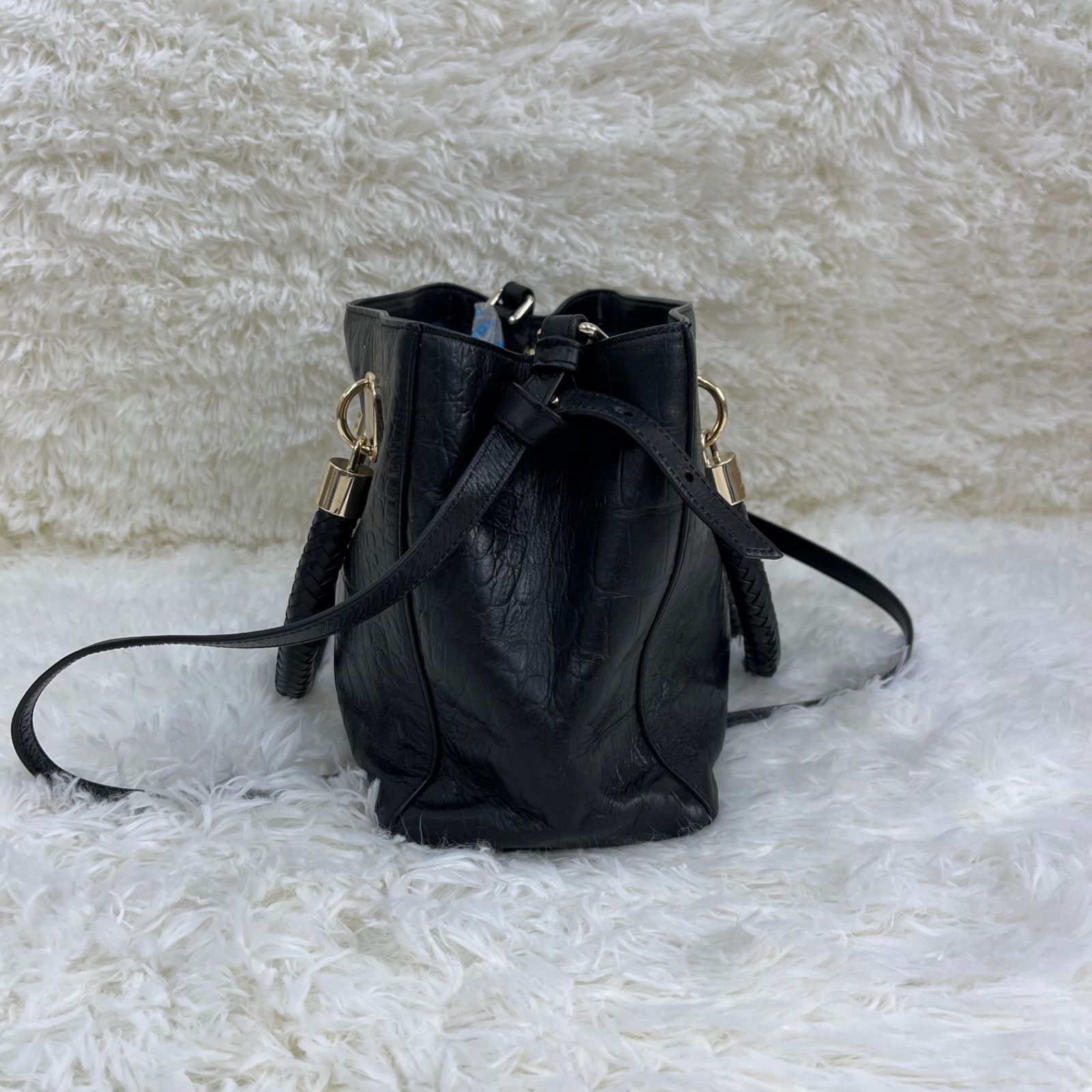 【極美品】Cole Haan　ブラック　ショルダーバッグ　レザー　ゴールド金具 COLE HAAN コールハーン 2WAYバッグ ショルダーバッグ レザー クロコ型