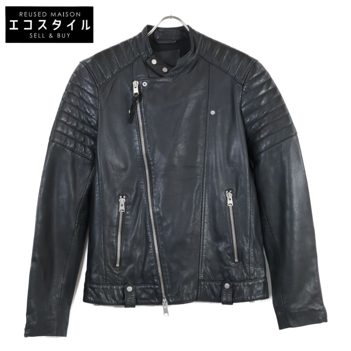 AllSaints オールセインツ ML018F ﾌﾞﾗｯｸ ｼｰﾌﾟｽｷﾝ ﾀﾞﾌﾞﾙﾗｲﾀﾞｰｽｼﾞｬｹｯﾄ S