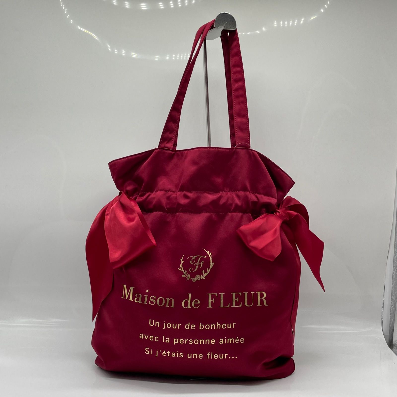 BN7327□Maison de FLEUR ダブルリボン トートバッグ レッド 内側