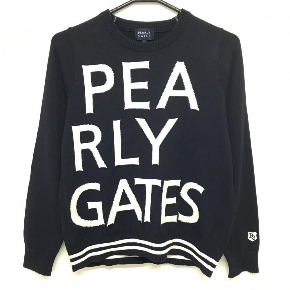 パーリーゲイツ セーター ネイビー×白 裾ライン ビッグロゴ ニット