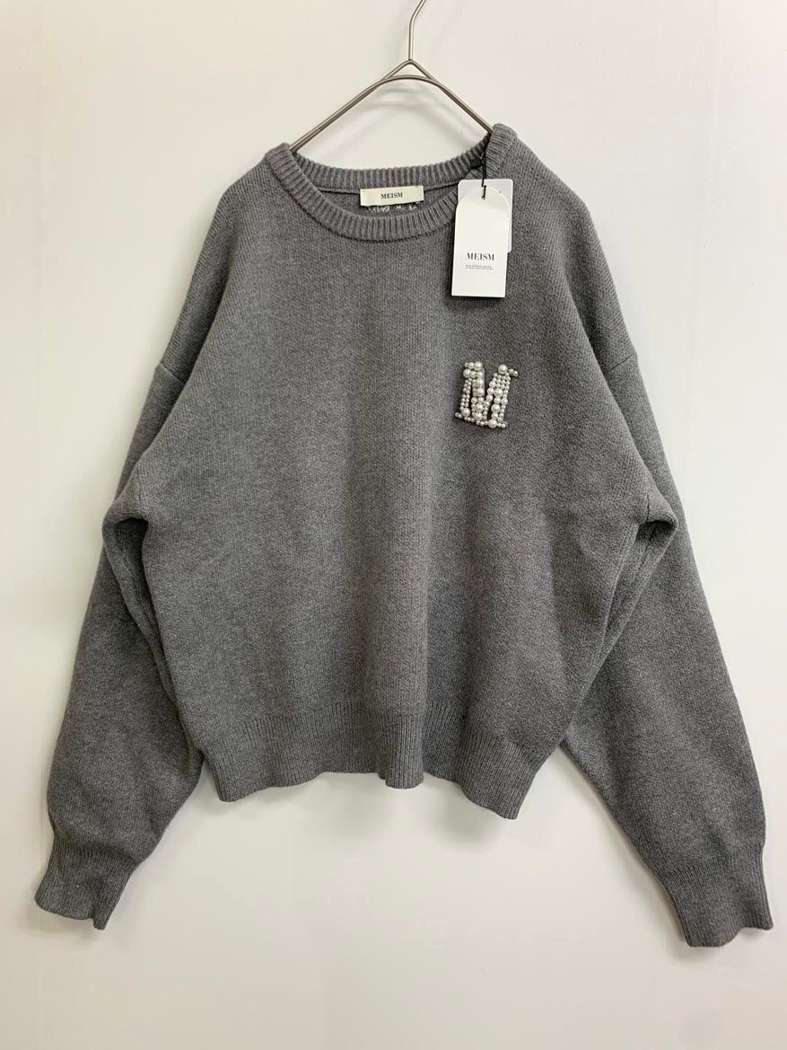 新品 MEISM ミズム ビジューエンブレムニットトップス ニット セーター sizeM/グレー ◆■ レディース