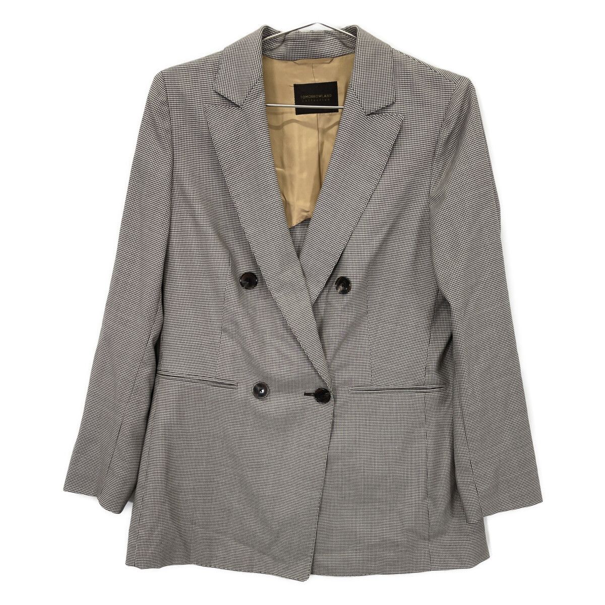 TOMORROWLAND トゥモローランド ﾌﾞﾗｯｸ×ﾎﾜｲﾄ 千鳥格子 ｼﾙｸ混ﾀﾞﾌﾞﾙﾌﾞﾚｽﾄ