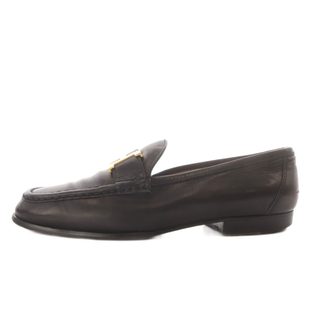 HERMES ブラック ローファー ゴールド金具 エルメスローファーパリゴールド金具黒37.5