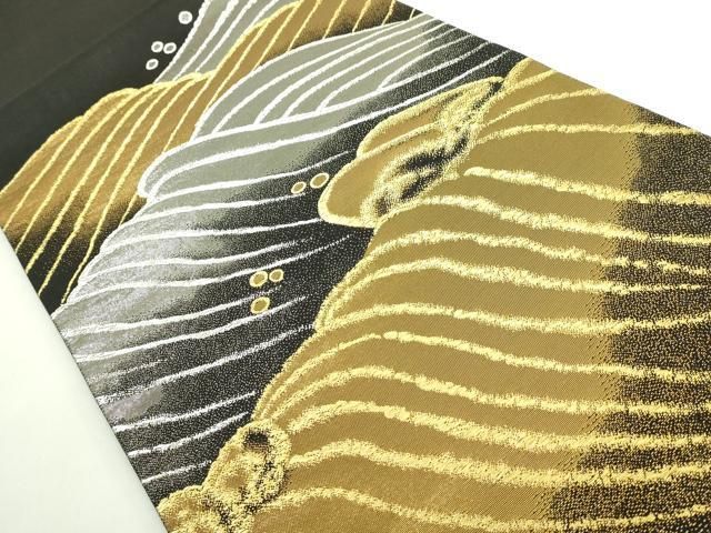 平和屋着物●極上　山口美術織物　皇室　伊勢神宮御用　西陣織　太鼓柄袋帯　菊地祥波錦文　黒地　金銀糸　逸品　DZAB1755kh6 平和屋着物○極上 山口美術織物 皇室 伊勢神宮御用 西陣織 太鼓柄袋帯