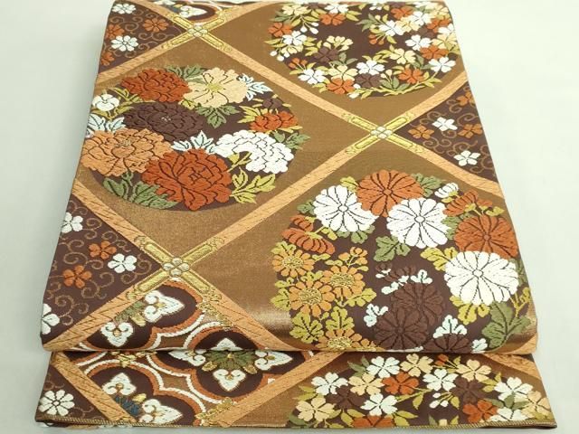 L858厳選至極　河合美術織物　西陣名門老舗ブランド　花菱文様　六通高級袋帯新品 平和屋着物○極上 西陣 河合美術織物謹製 六通柄袋帯 唐織 格天井花文