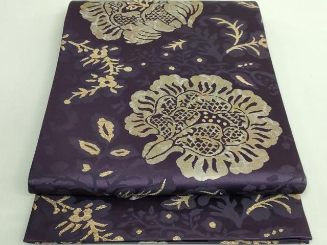 平和屋着物○極上 洛風林 工芸帯地 六通柄袋帯 草花文 金糸 逸品