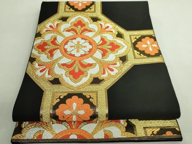 新品、袋帯、西陣織6通わ唐華散らし文、黒地 新品、袋帯、西陣織6通わ唐華散らし文、黒地 新品、袋帯、西陣織6通わ