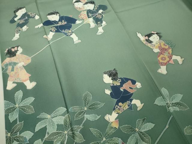 平和屋着物○極上 十日町友禅作家 関口遼一 訪問着 手描き 童子遊び 錆