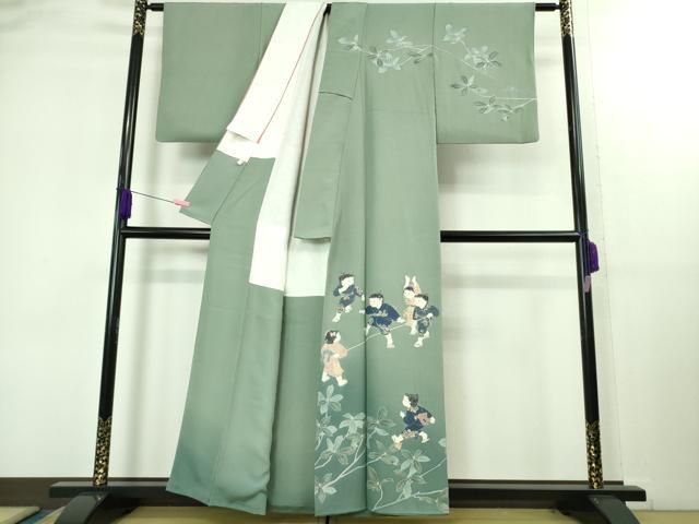 平和屋着物○極上 十日町友禅作家 関口遼一 訪問着 手描き 童子遊び 錆