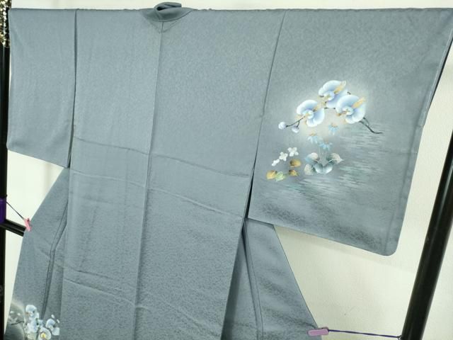 平和屋着物○極上 訪問着 螺鈿 胡蝶蘭 草花文 青藤色地 暈し染め 金銀