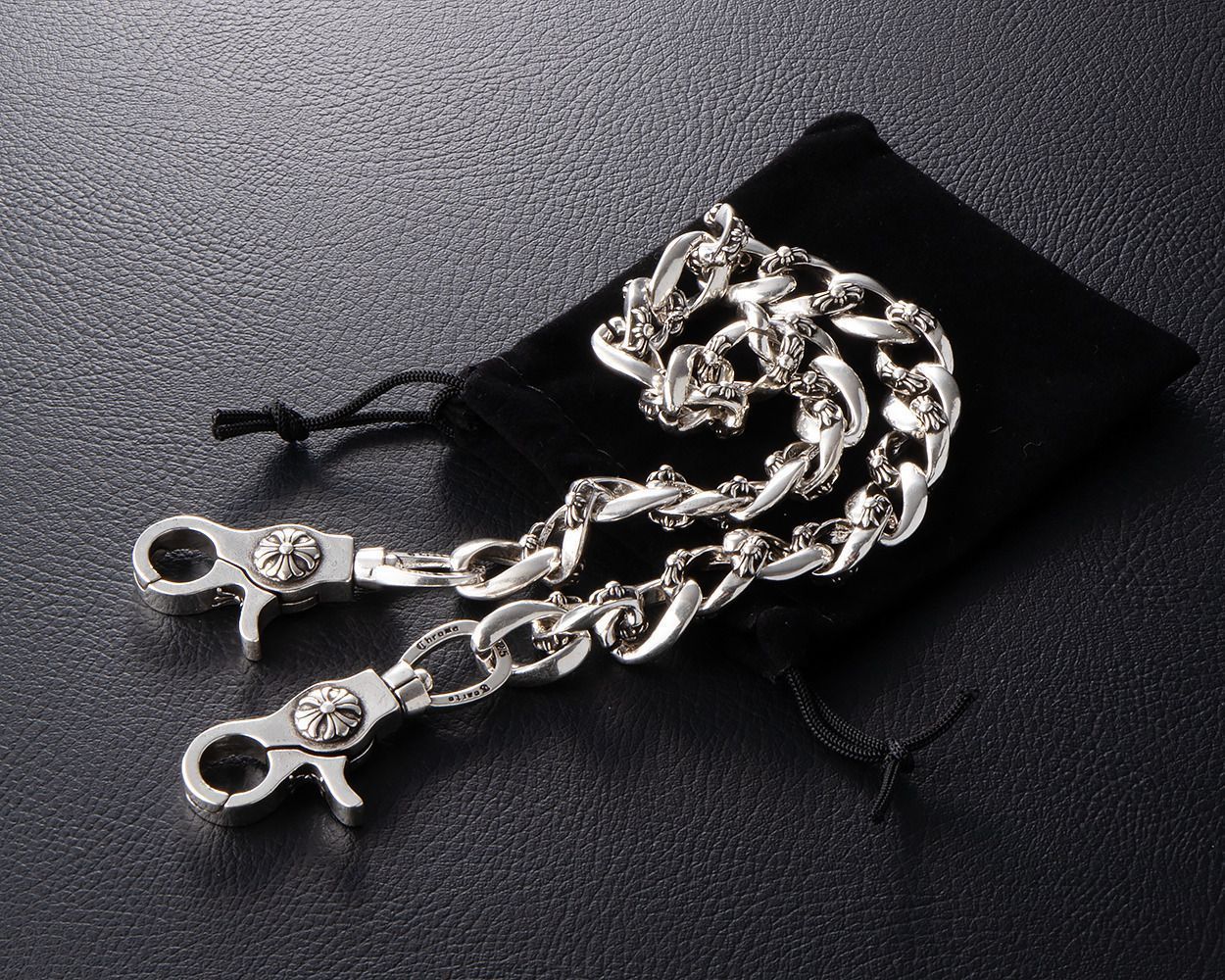 シルバー925 ウォレットチェーン タイニーチェーン クロス刻印