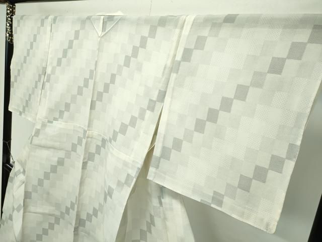 平和屋着物■極上　本場大島紬　白大島　単衣　市松文様　逸品　DZAB0584kh5 平和屋着物□極上 本場大島紬 白大島 単衣 市松文様 逸品 DZAB0584kh5 平和