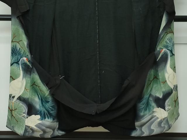 平和屋着物●極上　アンティーク　大正ロマン　黒留袖　仮絵羽　相良刺繍　群鶴松文　暈し染め　鬼しぼ縮緬　逸品　CZAA4551s6 平和屋着物○極上 アンティーク 大正ロマン 黒留袖 仮絵羽 相良刺繍 群