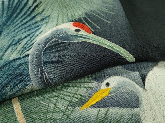 平和屋着物○極上 アンティーク 大正ロマン 黒留袖 仮絵羽 相良刺繍 群
