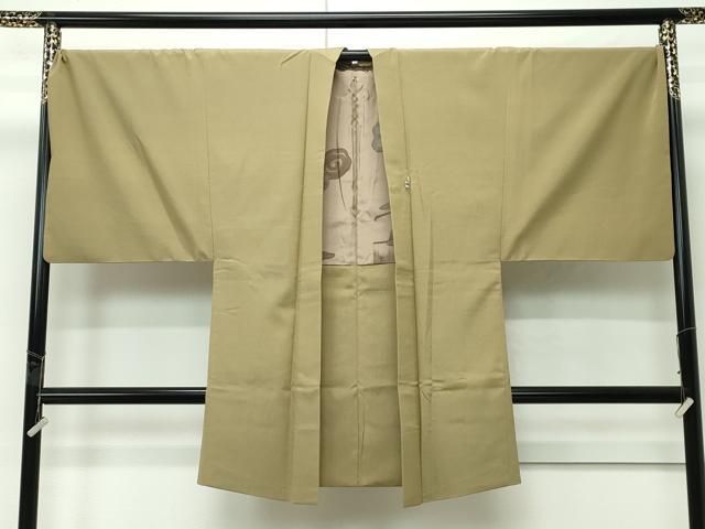 平和屋着物＃極上　男性　長羽織　キングサイズ　色無地　油色　大丸扱い　逸品　CZAA4635s6 平和屋着物∞極上 男性 長羽織 キングサイズ 色無地 油色 大丸扱い
