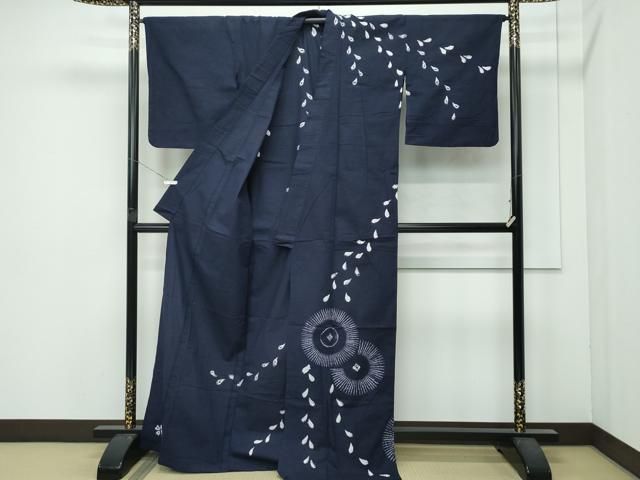 平和屋着物∴極上 夏物 浴衣 訪問着 有松鳴海絞り 草花文 濃紺地 綿