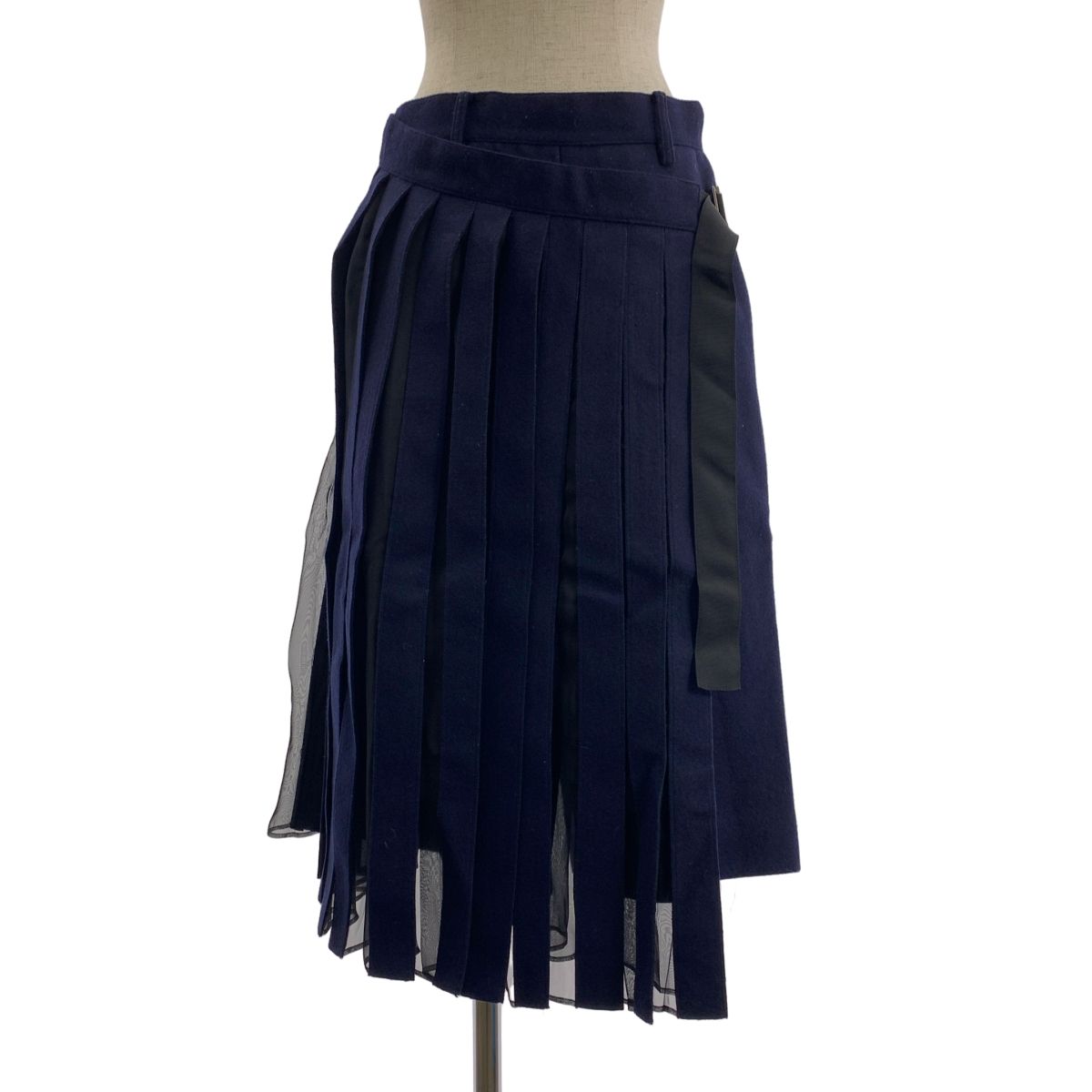 sacai / サカイ | ウール シアー切替 プリーツ ラップ スカート | 2