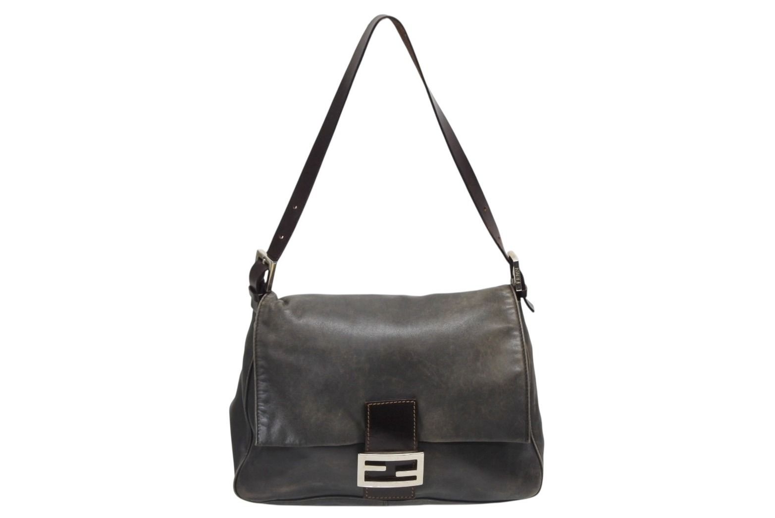 激レア　フェンディ　マンマバケット　ハンドバッグ　シルバー　ガンメタ フェンディ セレリア マンマバケット レザー 2WAYショルダーバッグ