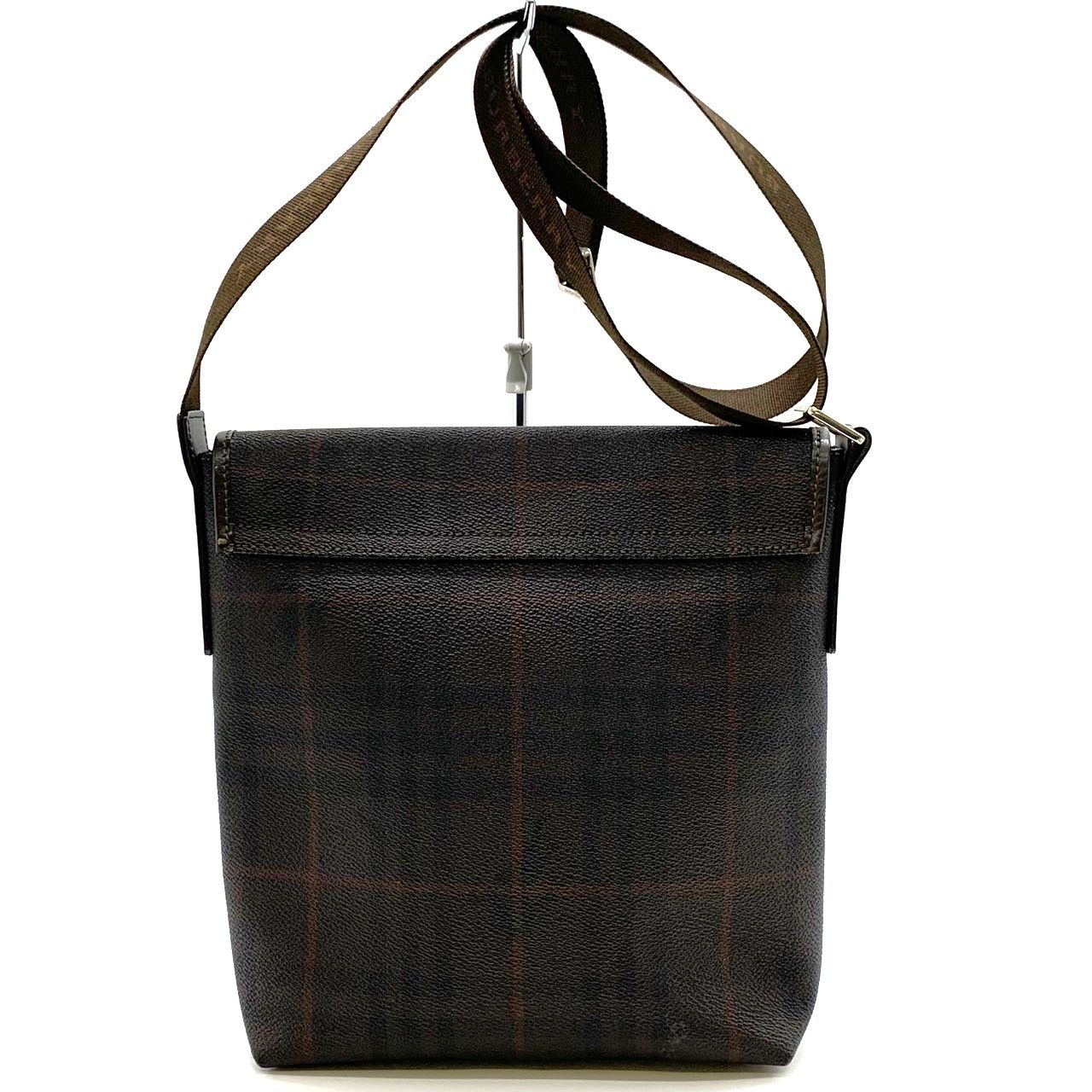 極美品●バーバリー　ショルダーバッグ　スモークチェック　PVC　ダークブラウン 極美品○バーバリー ショルダーバッグ スモークチェック PVC ダーク