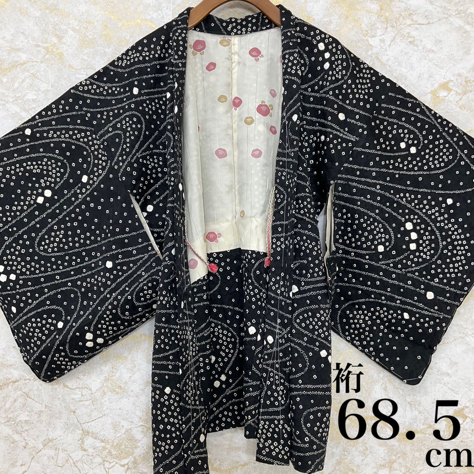 kimono one◆kimonoarisa◆♥同然◆日本の総手絞り◆正絹◆羽織◆正絹◆裄68.5丈82.5◆裄長◆長羽織道中着道行コート着物帯小紋普段着名古屋帯洒落袋帯半幅帯