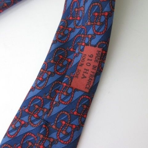 エルメス HERMES ネクタイ シルク 910HA 総柄 ネイビー レッド - メルカリ