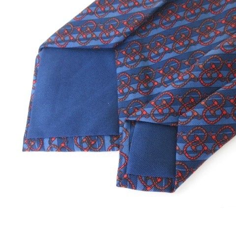 エルメス HERMES ネクタイ シルク 910HA 総柄 ネイビー レッド - メルカリ