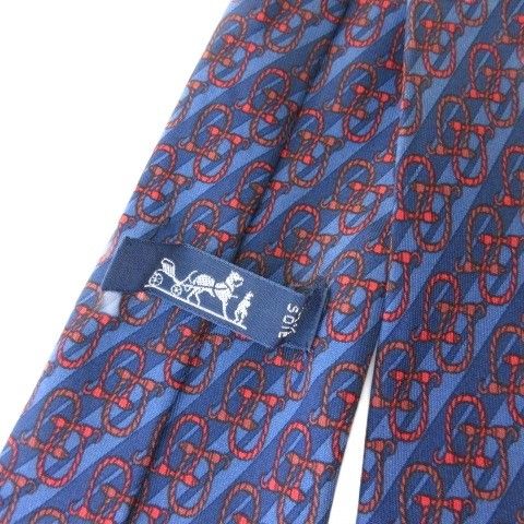 エルメス HERMES ネクタイ シルク 910HA 総柄 ネイビー レッド - メルカリ