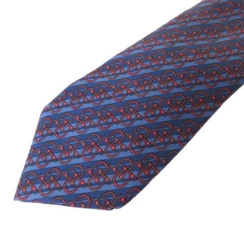 エルメス HERMES ネクタイ シルク 910HA 総柄 ネイビー レッド - メルカリ