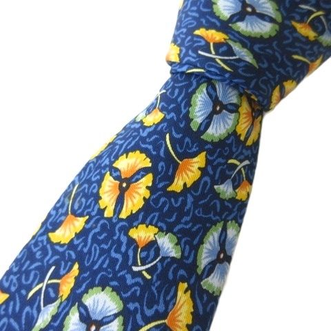エルメス HERMES 7515IA シルク100 花柄 ネクタイ ネイビー 紺 【公式
