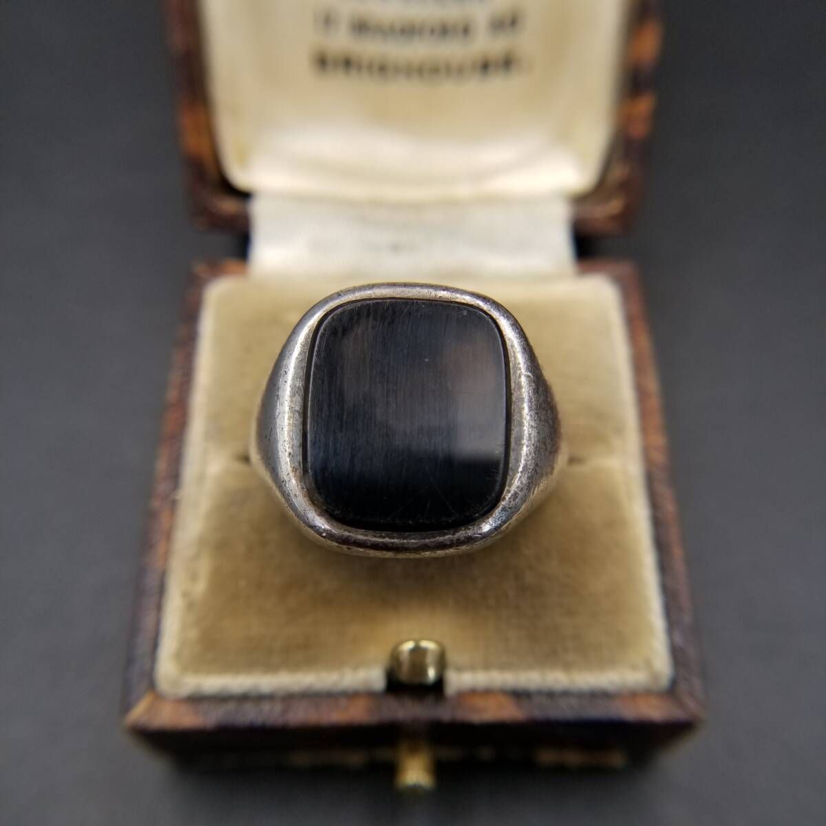 1974年 英国 ヴィンテージ モスアゲート インレイ 925 シルバー