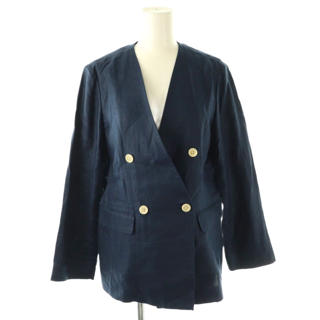 イエナ IENA フレンチリネンVネックジャケット ノーカラー 36 紺 /NR
