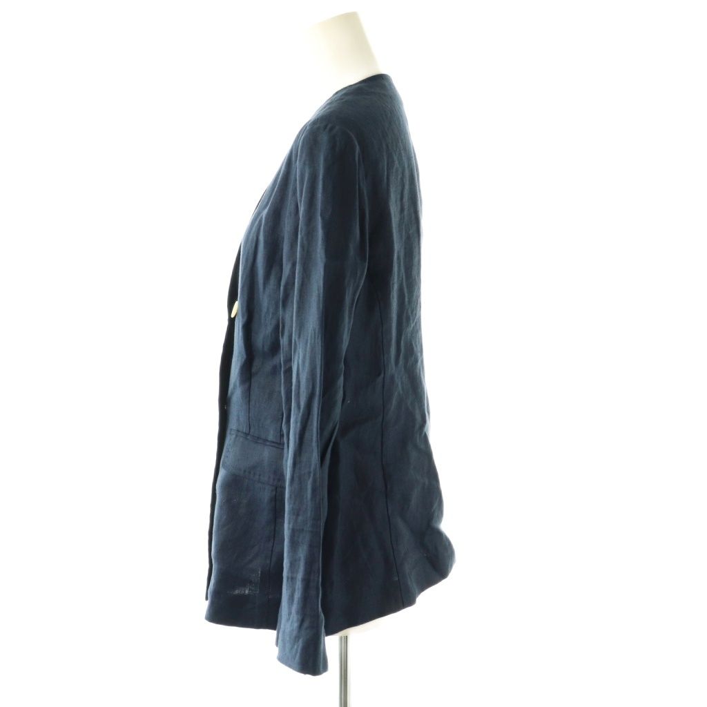 イエナ IENA フレンチリネンVネックジャケット ノーカラー 36 紺 /NR
