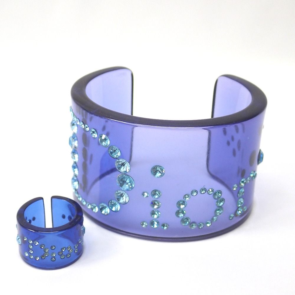 ChristianDior ディオール クリアバングル ロゴラインストーン クリスチャンディオールChristian Dior ロゴラインストーンクリア