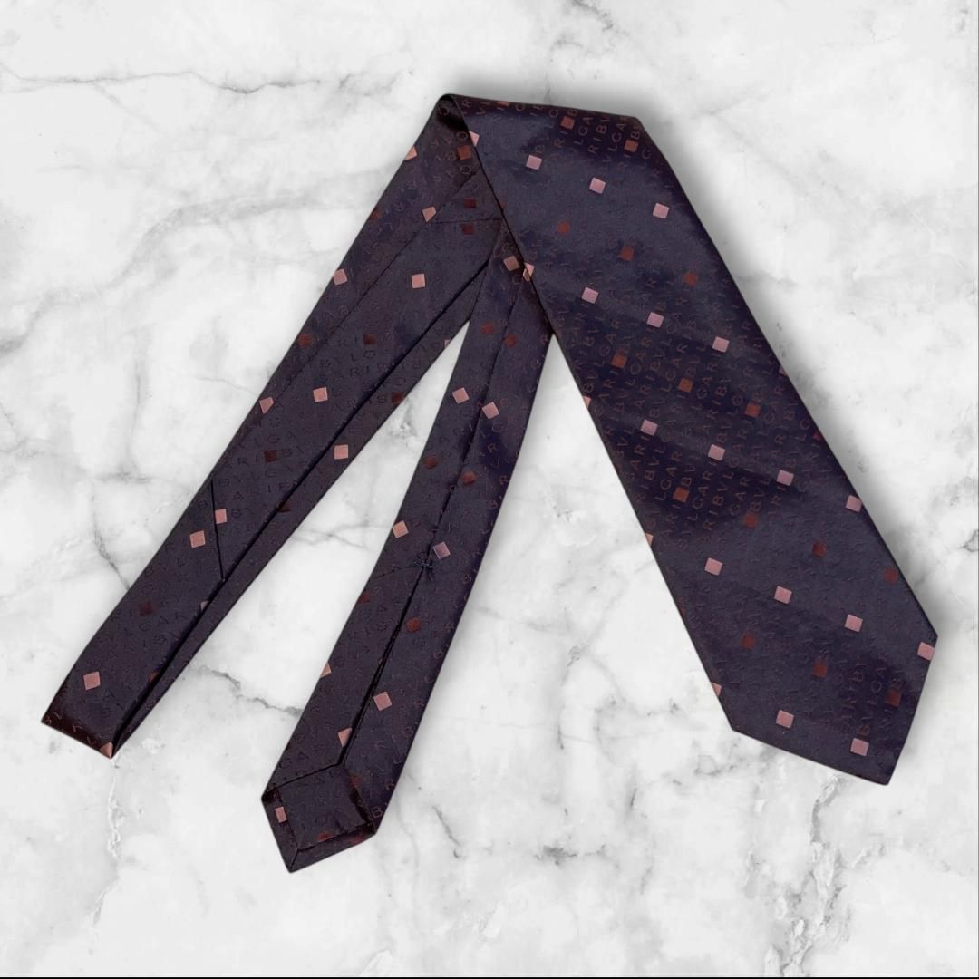 ブルガリ ネクタイ シルク100 箱あり 高級 紫系 ドット柄 イタリア製