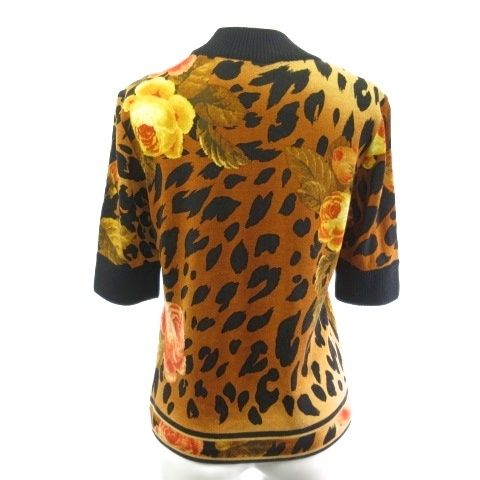 レオナール ニット セーター 半袖 ウール シルク レパード花柄 ブラウン 茶 レオナール ファッション ニット セーター 半袖 ウール シルク