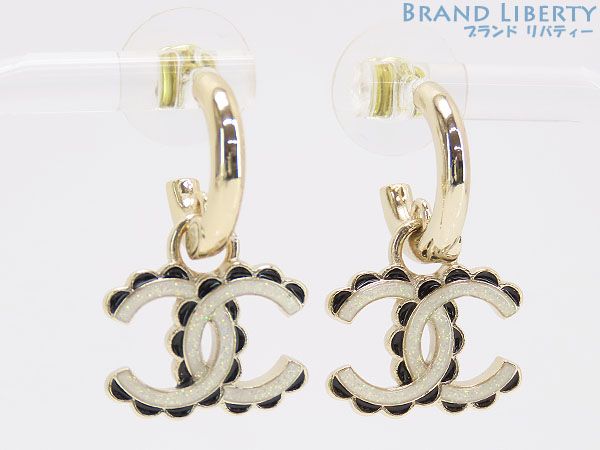新品同様】シャネル CHANEL ココマーク ラメ スイング フープ ピアス