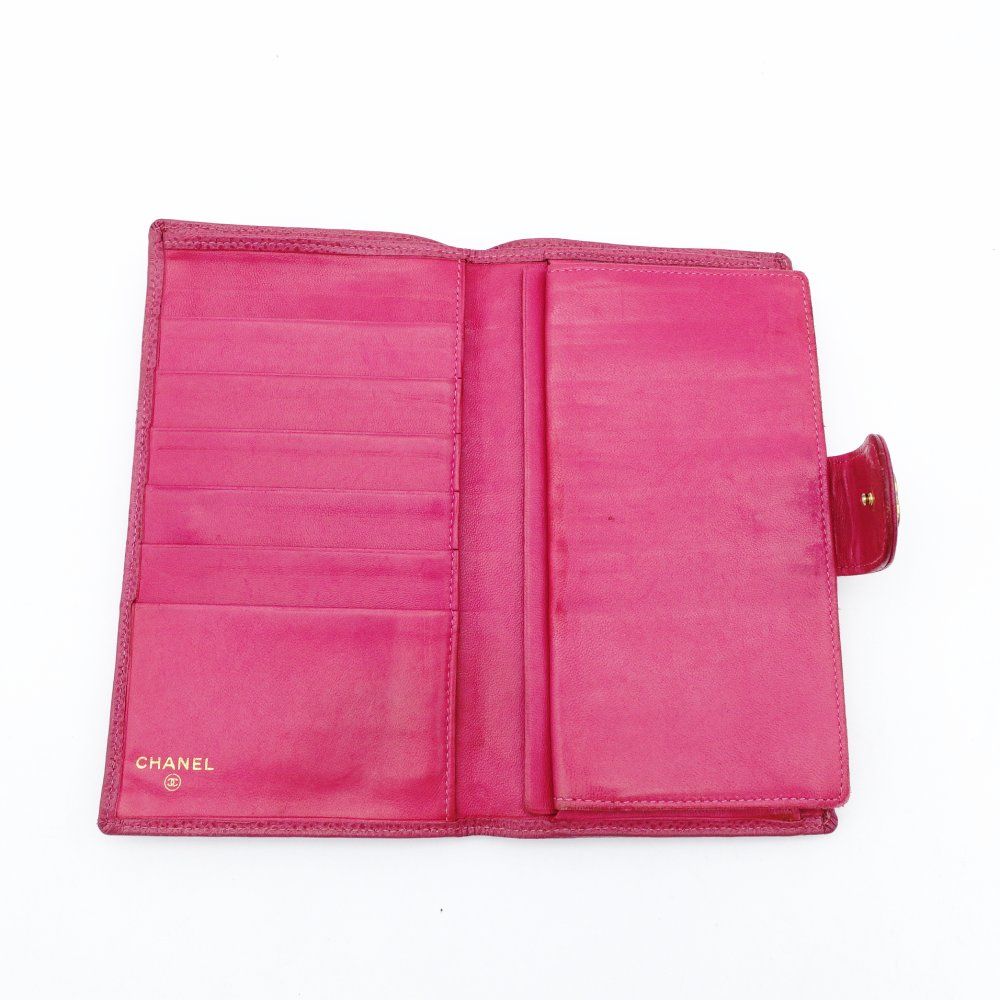 シャネル CHANEL マトラッセ キャビアスキン ピンク がま口 長財布