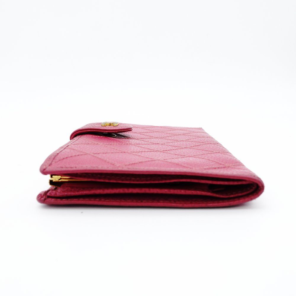 シャネル CHANEL マトラッセ キャビアスキン ピンク がま口 長財布