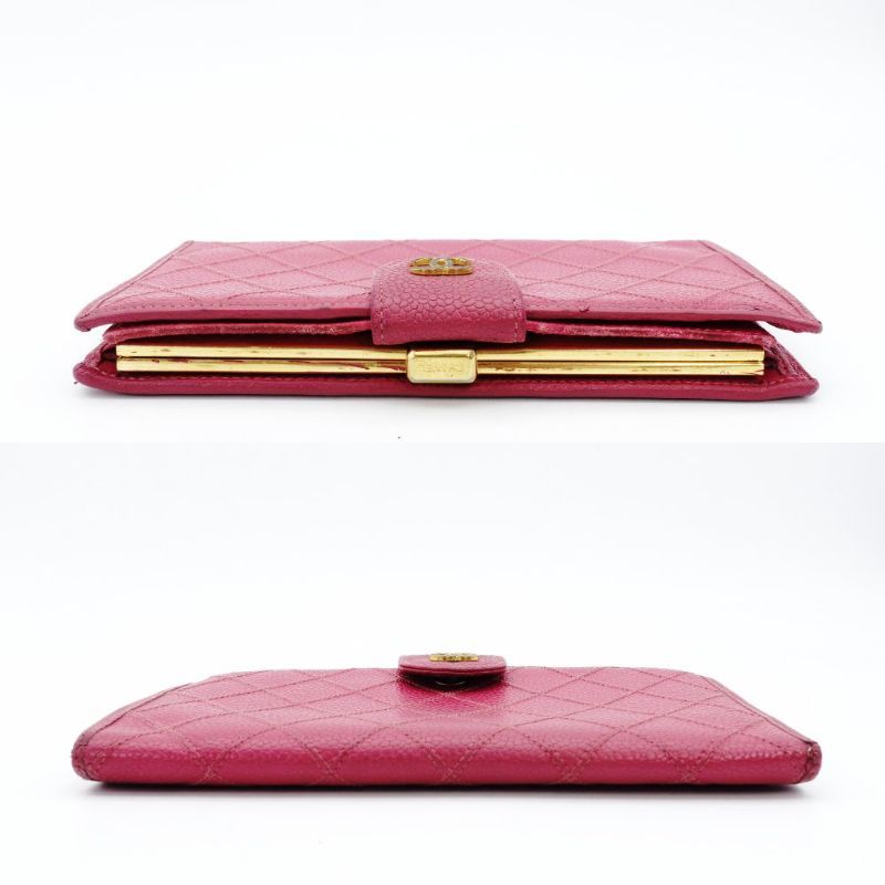 シャネル CHANEL マトラッセ キャビアスキン ピンク がま口 長財布