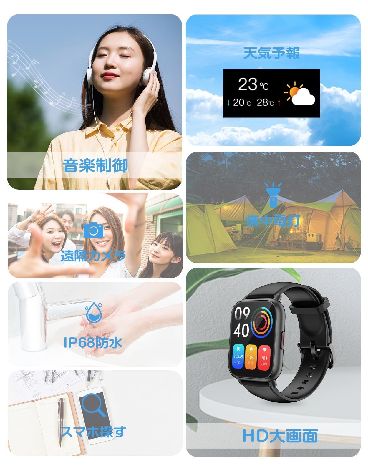 人気商品】RUIMEN スマートウォッチ iPhone アンドロイド対応 通話機能 