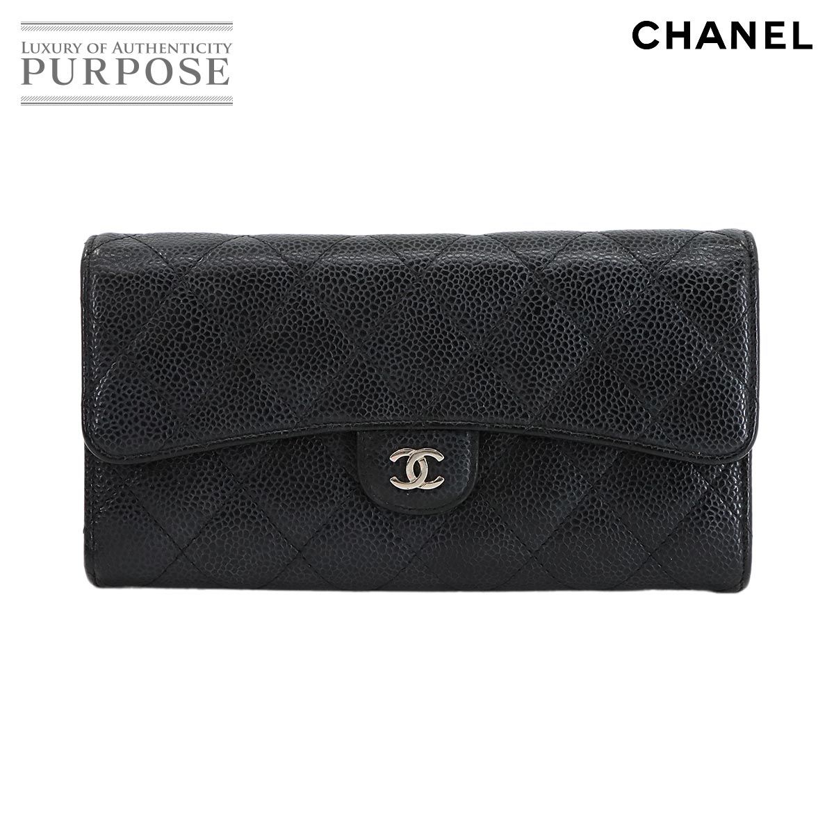 シャネル CHANEL マトラッセ 二つ折り 長財布 キャビアスキン レザー