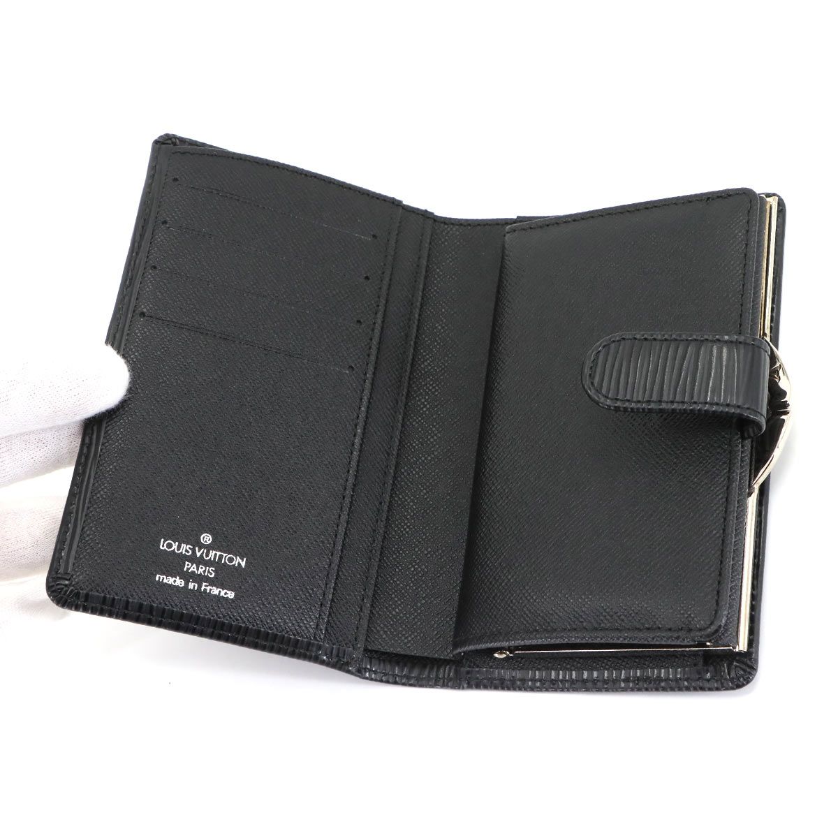 【鑑定済】ルイヴィトン エピ ポルトフォイユ ヴィエノワ 黒 がま口 折り財布 未使用 展示品 ルイ ヴィトン LOUIS VUITTON エピ ポルトフォイユ