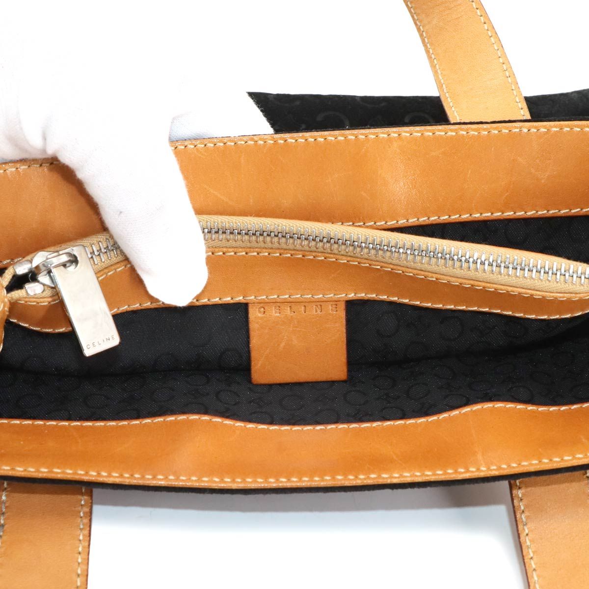 セリーヌ CELINE Cマカダム ハンド バッグ スエード レザー ブラック 