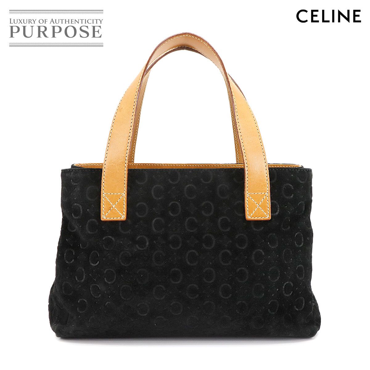 セリーヌ CELINE Cマカダム ハンド バッグ スエード レザー ブラック