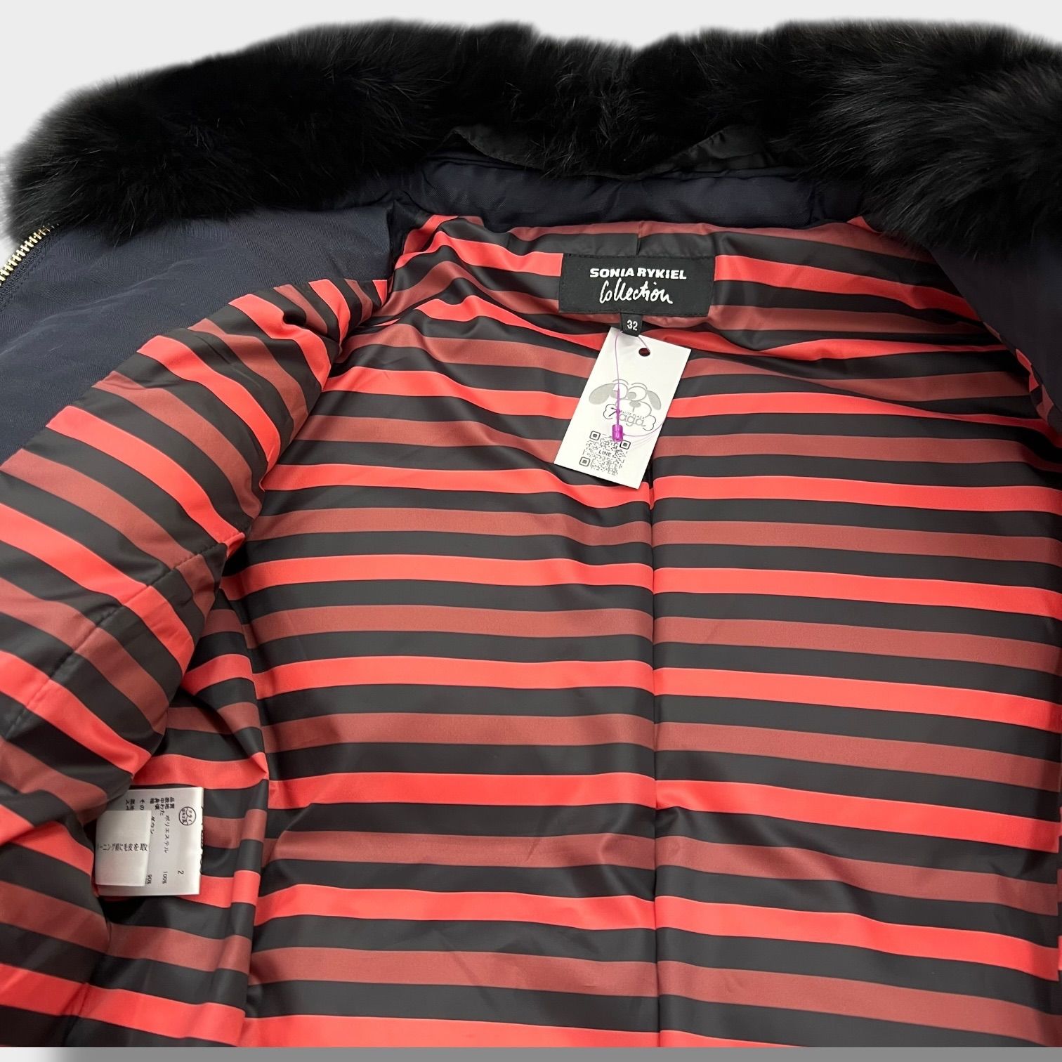 Sonia Rykiel ファー付きダウンコート ソニアリキエル 32 ネイビー