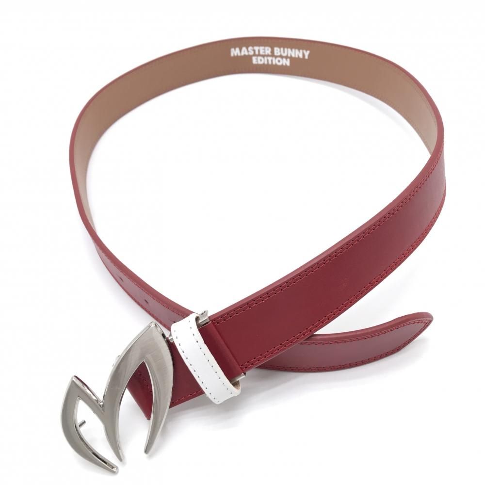 美品】マスターバニー トップ式ベルト レッド ロゴバックル メンズ