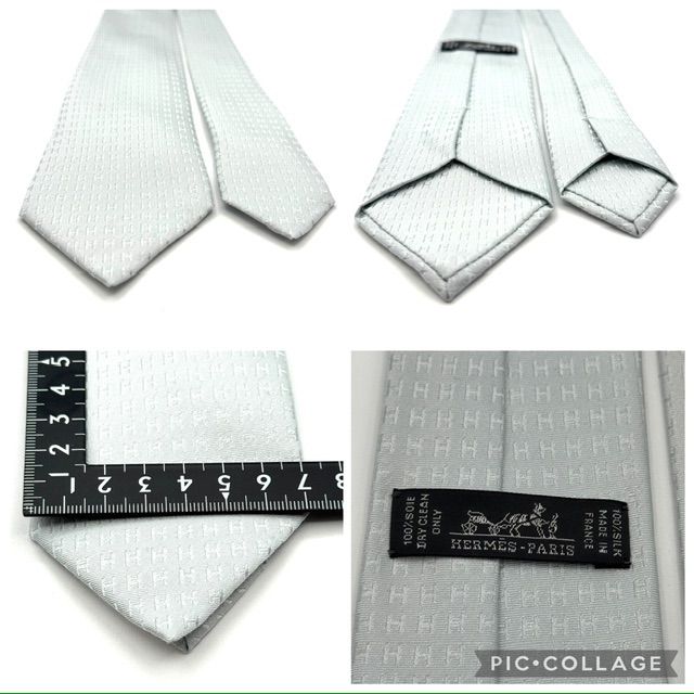 HERMES ファソネ H総柄 ジャガード シルバー ネクタイ 127812 - メルカリ